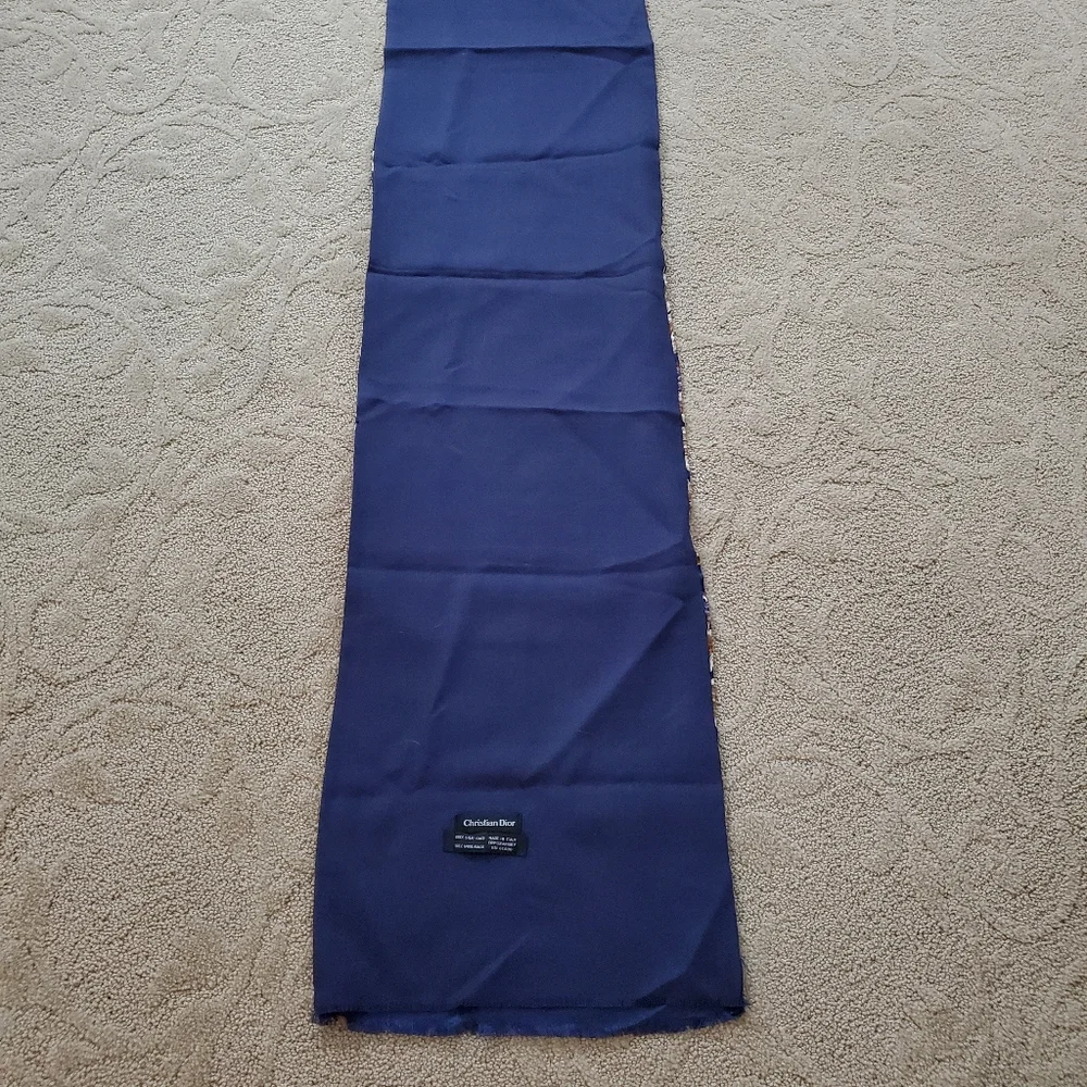 Christian Dior Reversible Paisley And Blue Silk Wool Scarf